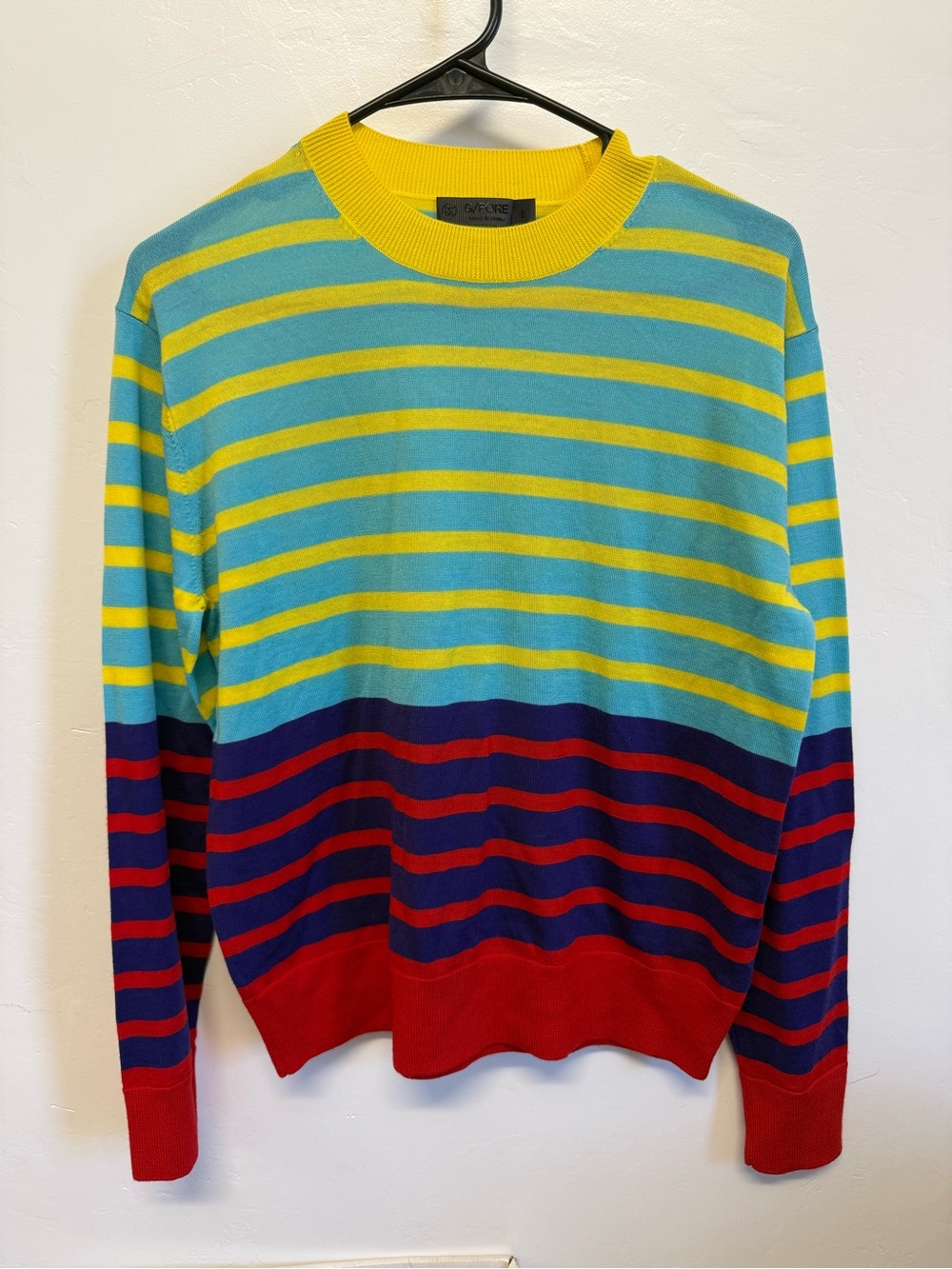 G/FORE Striped Crewneck Sweater in Yellow, Turquoise, Navy & Red